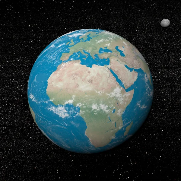 Planetas y estrellas de la Tierra y la Luna - 3D render — Foto de Stock