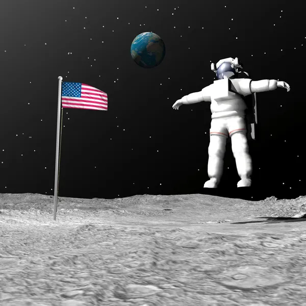 First man on the moon - 3D render — Stock Photo, Image