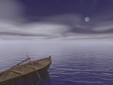 eski ahşap tekne gece - 3d render ile