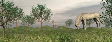 fleabitten gri doğada - 3d render atlar.