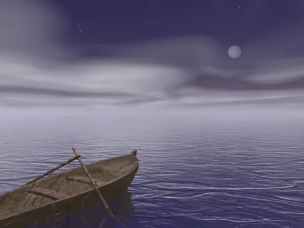 Vieux bateau en bois la nuit - rendu 3d — Photo