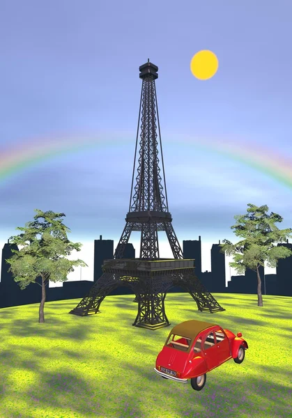 Eiffel tower, Paris, France - 3D render — Stock Photo, Image