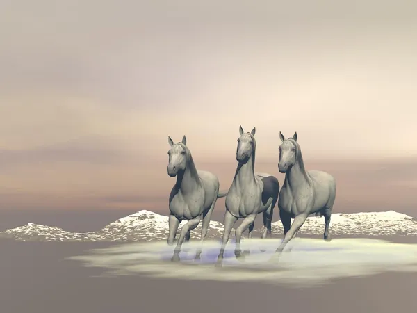 Konie renderowania - 3d gallopping — Zdjęcie stockowe