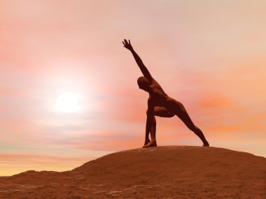 defolmak yan açı poz, parivrtta parsvakonasana - 3d render