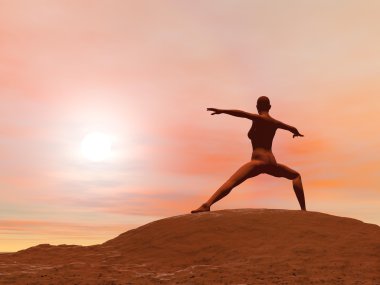 savaşçı poz, virabhadrasana 2 - 3d render