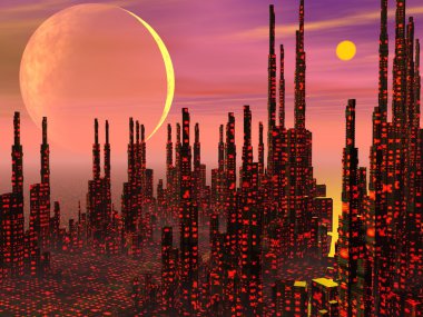 Şehir - 3d render fantezi