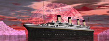 Titanic boat by sunset - 3D render clipart