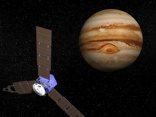 Nave espacial Juno cerca de Júpiter - 3D render —  Fotos de Stock