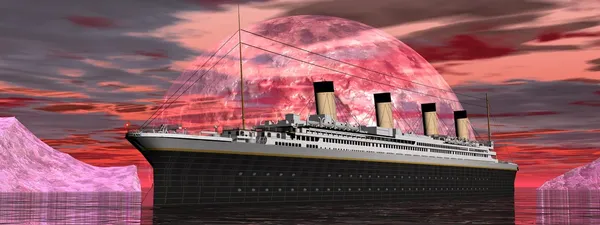 Barco Titanic al atardecer - 3D render —  Fotos de Stock