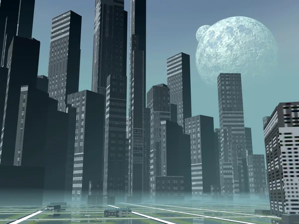 Cidade futurista - renderização 3D — Fotografia de Stock