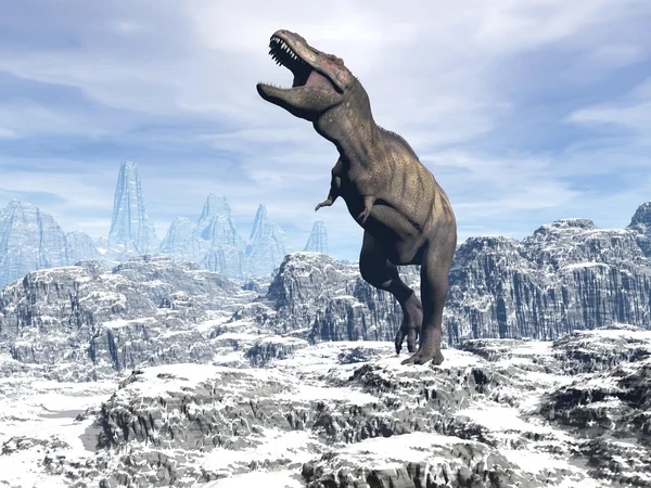 Tyrannosaure dans la neige - rendu 3D — Photo