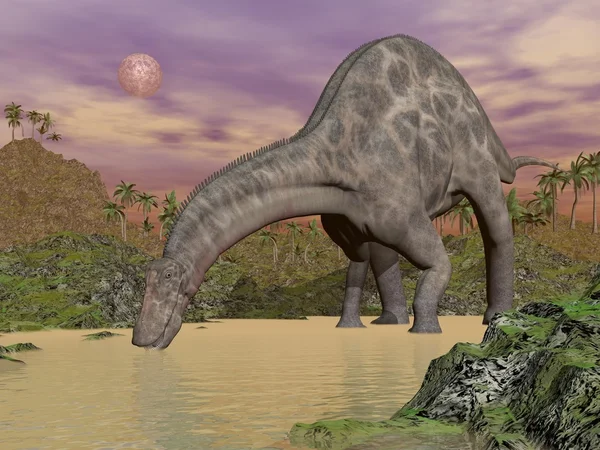Dicraeosaurus dinosaurus pití - 3d vykreslení — Stock fotografie