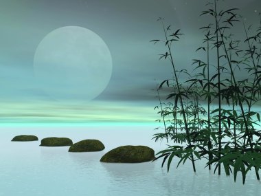 Asian steps to the moon - 3D render clipart