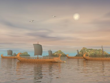 Yunan pruvasına - 3d render tekneler