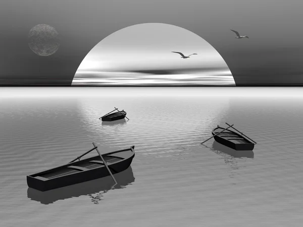 Eski ahşap tekne gece - 3d render ile — Stok fotoğraf