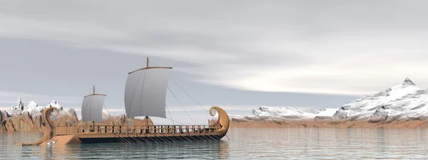 Griechische Trireme Boote - 3D Render — Stockfoto