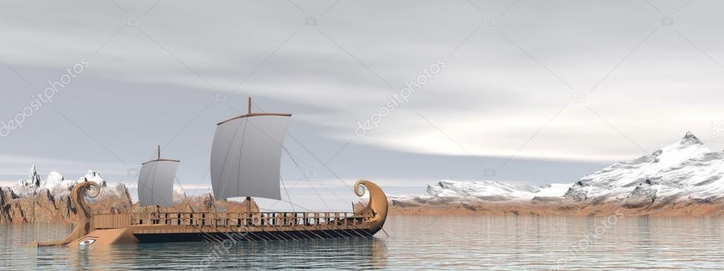 Greek trireme boats - 3D render