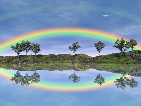 Rainbow landscape - 3D render — Stock Photo, Image