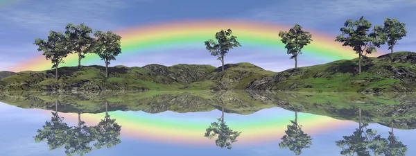 Rainbow landscape - 3D render — Stock Photo, Image