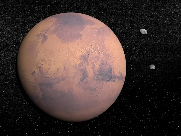 Mars gezegeni ve deimos ve phobos uydular - 3d render — Stok fotoğraf