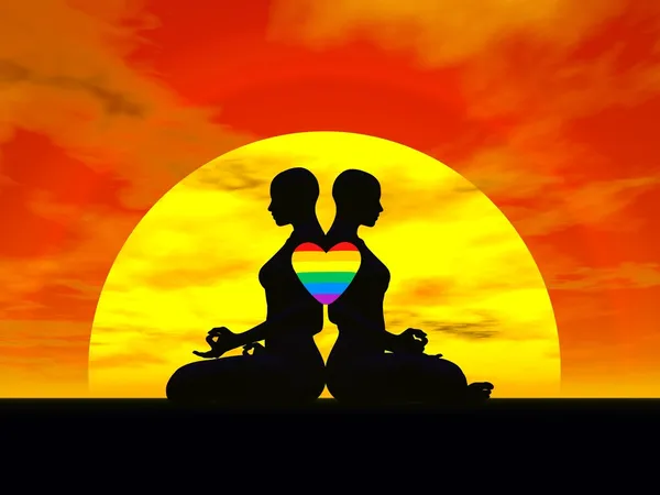 Lesbian yoga love - 3D render — Stock Photo, Image