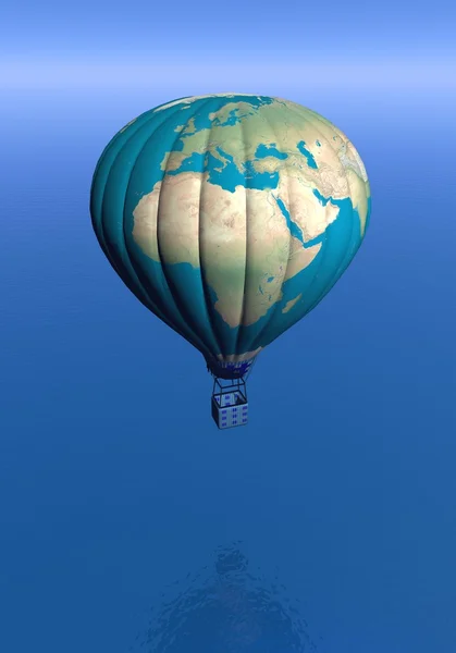 Hot air balloon with earth map - 3D render — Stock Photo, Image