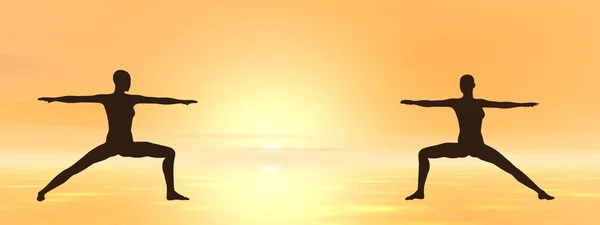 Yoga ao pôr do sol - renderização 3D — Fotografia de Stock