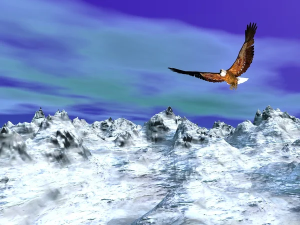 Eagle over besneeuwde berg - 3d render — Stockfoto