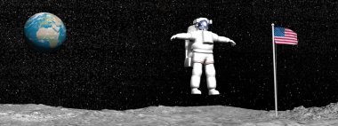 First man on the moon - 3D render clipart