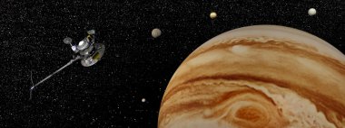 Voyager uzay yakın Jüpiter ve onun uydular - 3d render