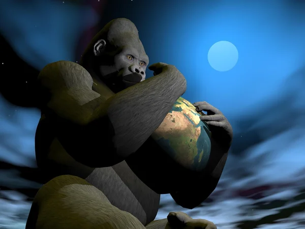 Gorilla protecting earth - 3D render — Stock Photo, Image