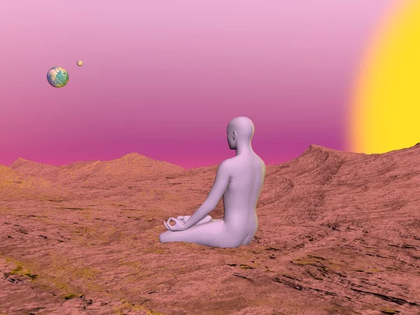 Meditation from mars - 3D render — Stock Photo, Image