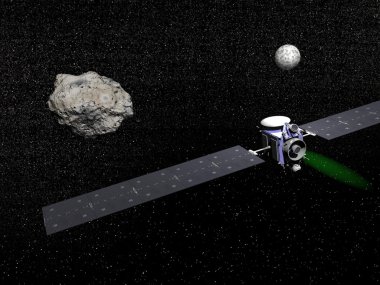 Dawn spacecraft, Vesta and Ceres - 3D render clipart