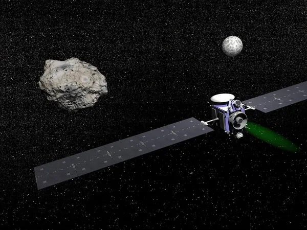 Dawn spacecraft, Vesta and Ceres - 3D render — Stock Photo, Image