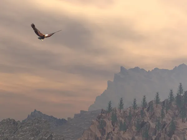 Águila sobre la montaña - 3D render —  Fotos de Stock
