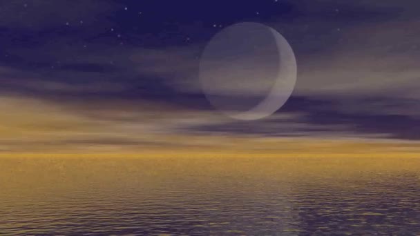 Місячне світло над океаном 3D візуалізація — стокове відео