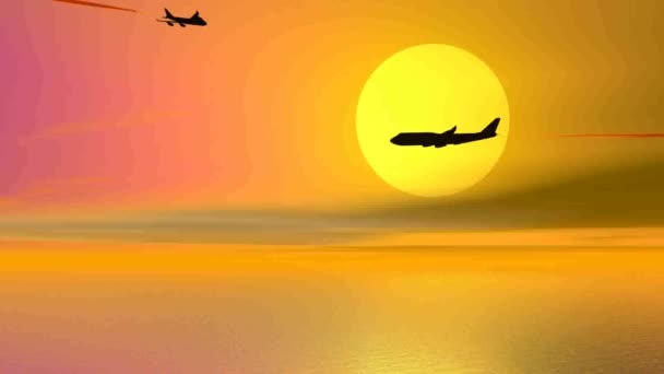 Avions par coucher de soleil - rendu 3D — Video