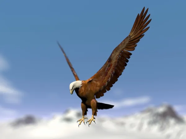 Águila aterrizando sobre la montaña nevada - 3D render — Foto de Stock