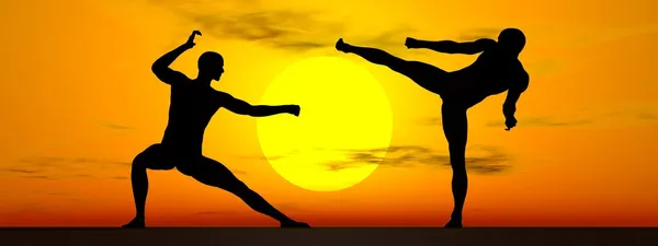 Kung-Fu bei Sonnenuntergang - 3D-Darstellung — Stockfoto