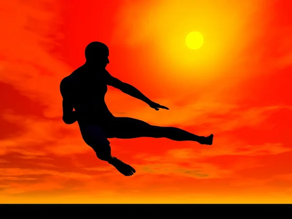 Kung-fu door zonsondergang - 3d render — Stockfoto