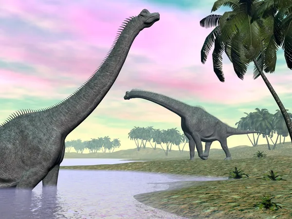 Dinossauros braquiossauros na natureza renderizar 3D — Fotografia de Stock