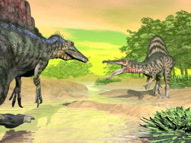 Spinosaurus Dinozorların - 3d render mücadele