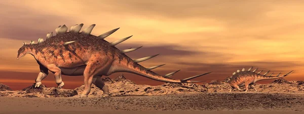 Kentrosaurus dinosaures maman et bébé - rendu 3D — Photo