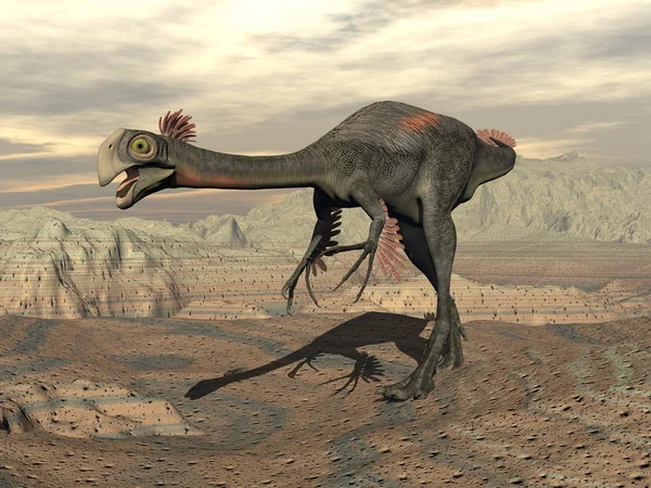 Gigantoraptor dinosaurus v poušti - 3d vykreslení — Stock fotografie