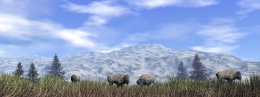 bizonlar doğa - 3d render içinde