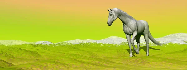 Hest i grønt landskap - 3D-gjengivelse – stockfoto