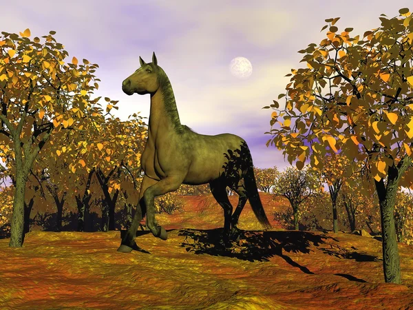 Caballo en otoño - 3D render — Foto de Stock