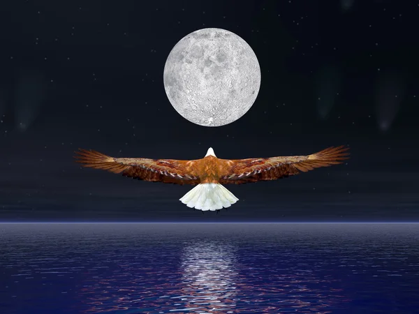 Eagle flying to the moon - 3D render — Stock Photo, Image