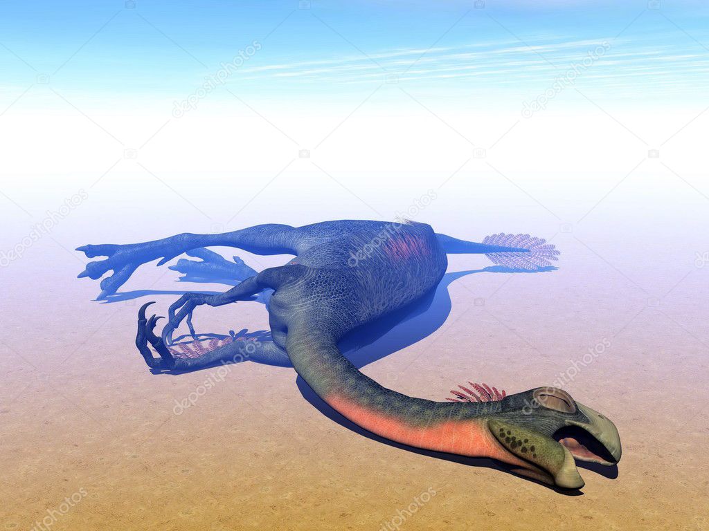 Dead gigantoraptor dinosaur - 3D render