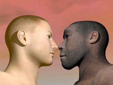 modern insan ve homo erectus - 3d render